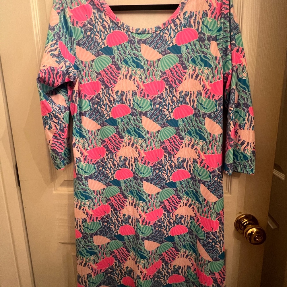 Jellyfish women’s Resort Wear Pink and Blue Dress with 3/4 Sleeves